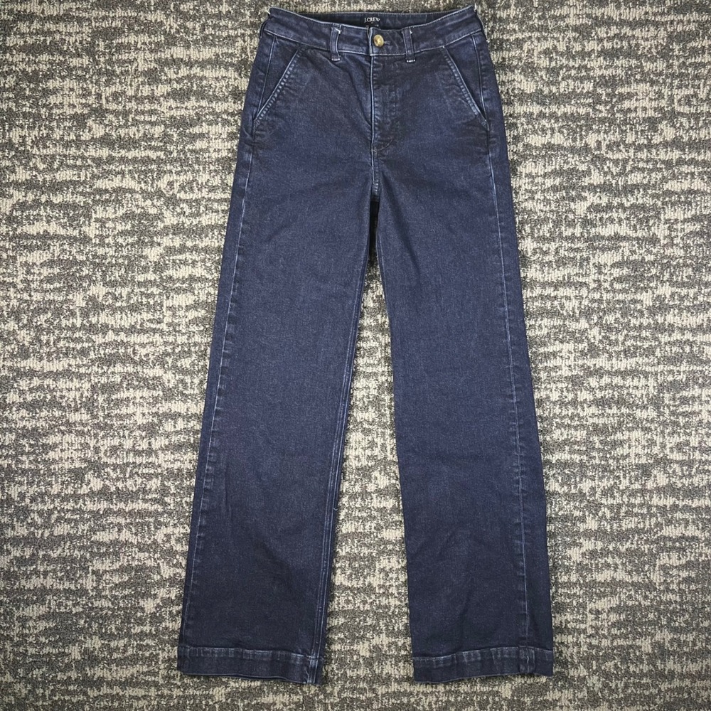 J.Crew High-Rise Trouser Jean Womens 25T Dark Indigo Wide Leg Stretch Denim